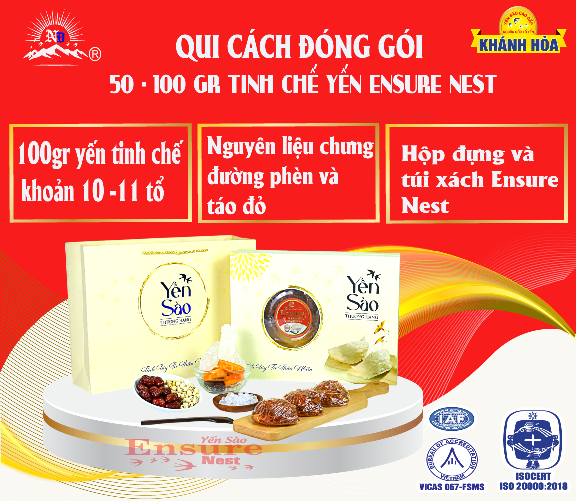 Tổ Yến Sào Tinh Chế Khánh Hoà Ensure Nest Tinh Chế -100g Hộp Quà tặng Cao Cấp