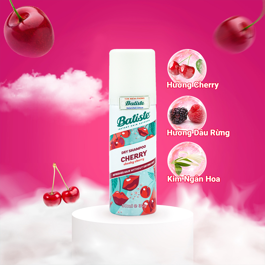 Dầu Gội Khô Hương Anh Đào - Batiste Dry Shampoo Fruity &amp; Cheeky Cherry 50ml