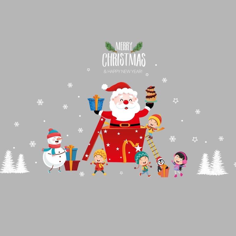 Decal trang trí Noel - Ông già Noel hộp qà đỏ