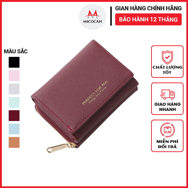 Ví Nữ Mini Cầm Tay PERFECT FOR YOU Đựng Tiền Gập 3 Nhỏ Gọn Nhiều Ngăn Tiện Dụng Da Xước Cực Đẹp PFY04 - Micocah Mall