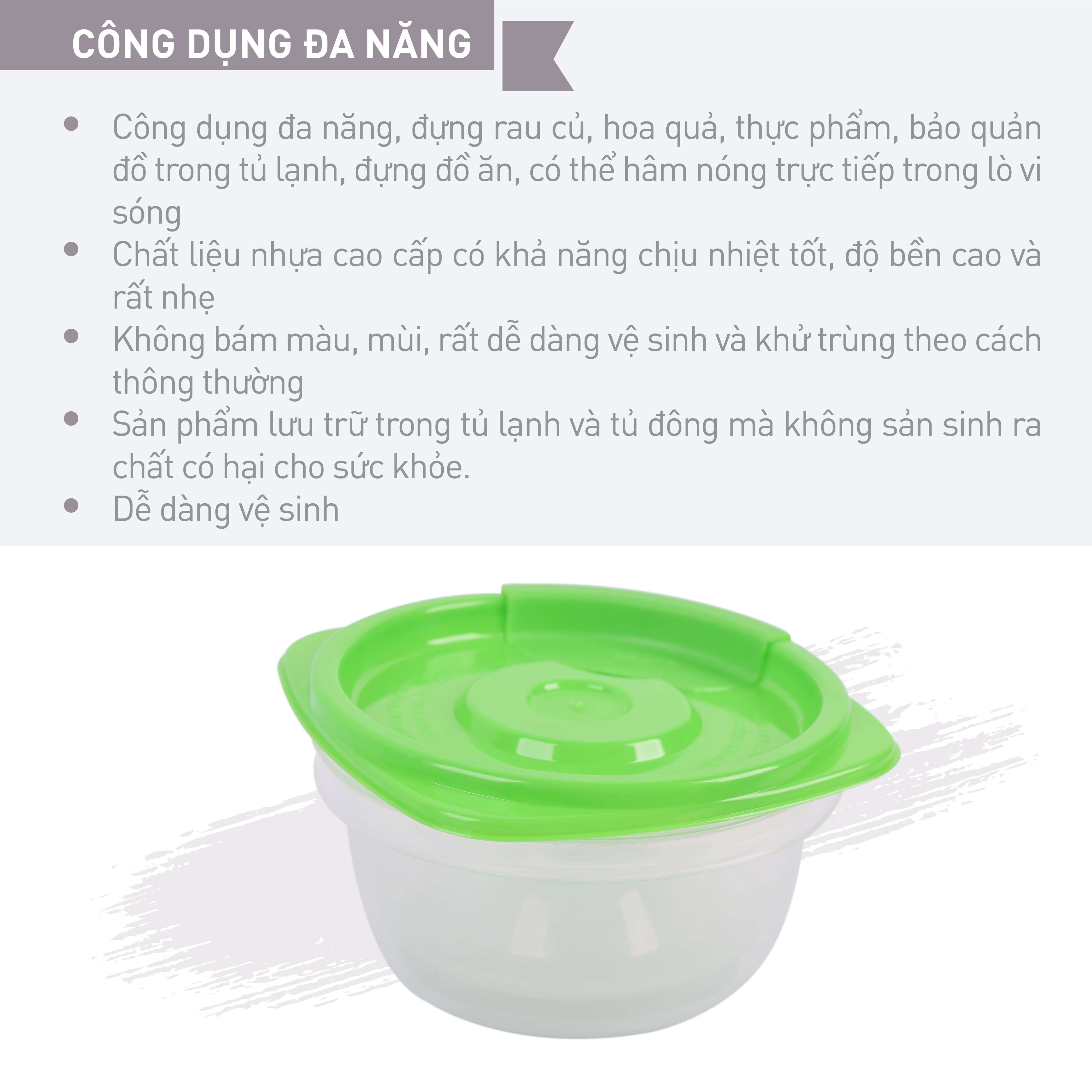 Set 4 hộp nhựa tròn Hàn Quốc - Sử dụng được với lò vi sóng - Màu xanh lá