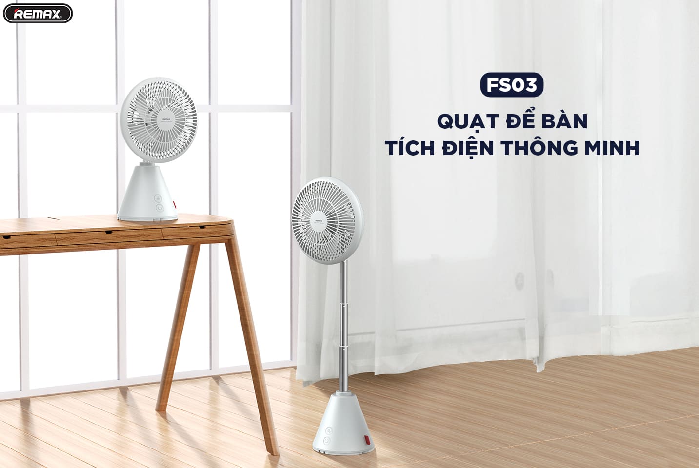 Quạt Để Bàn Mini REMAX Không Dây FS-03 - Hàng Chính Hãng