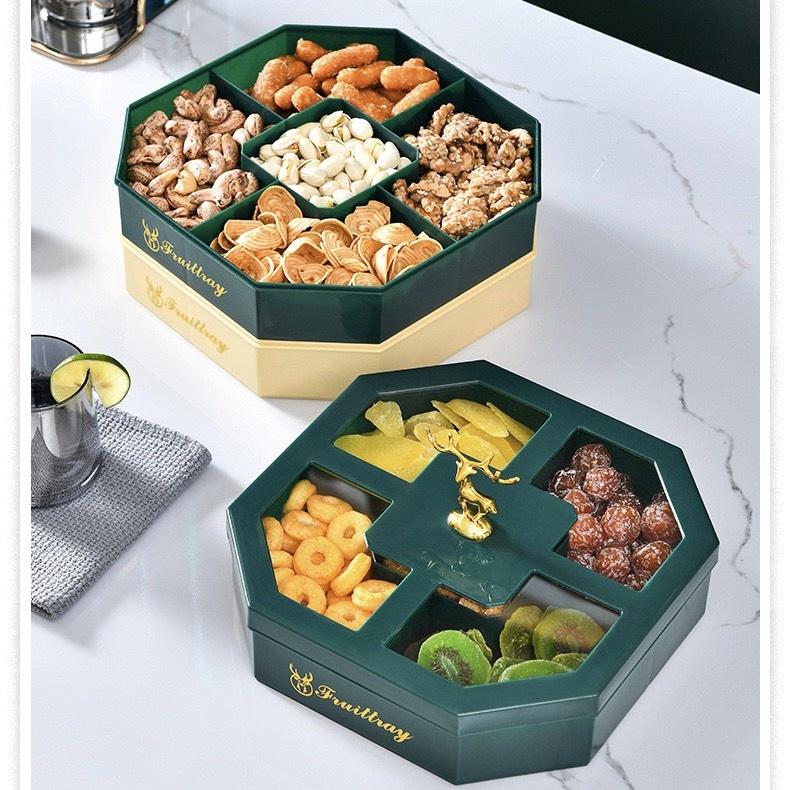 Khay mứt 3 tầng tay cầm hình con hươu sang trọng màu xanh ngọc