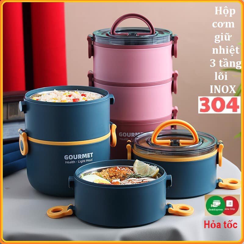 HỘP CƠM 3 TẤNG MỘT MÀU GOURMET MẪU MỚI SIÊU ĐẸP