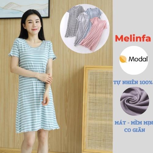 Váy đầm ngủ ngắn tay có đệm ngực vải Modal (gỗ Sồi) mềm mại thoáng mát mặc nhà mùa hè mã VAV0104