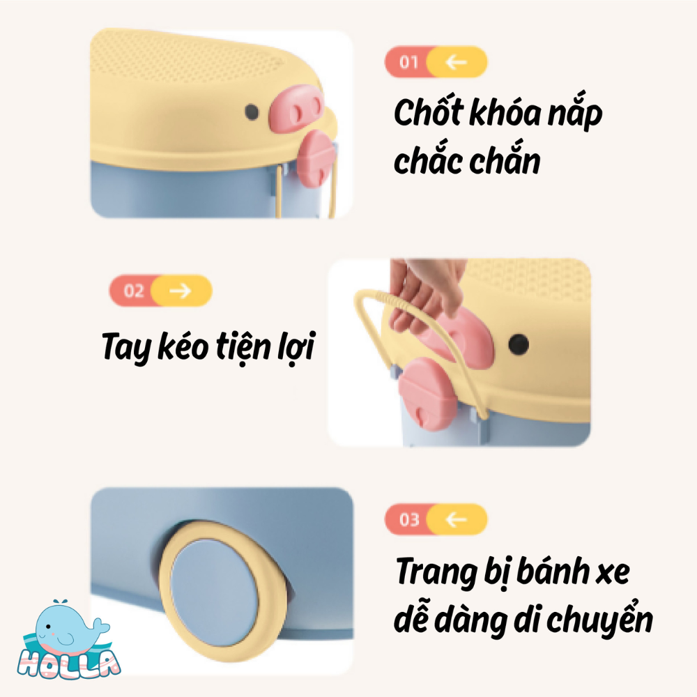 Thùng Đựng Đồ Chơi Hình Heo Có Bánh Xe Cho Bé