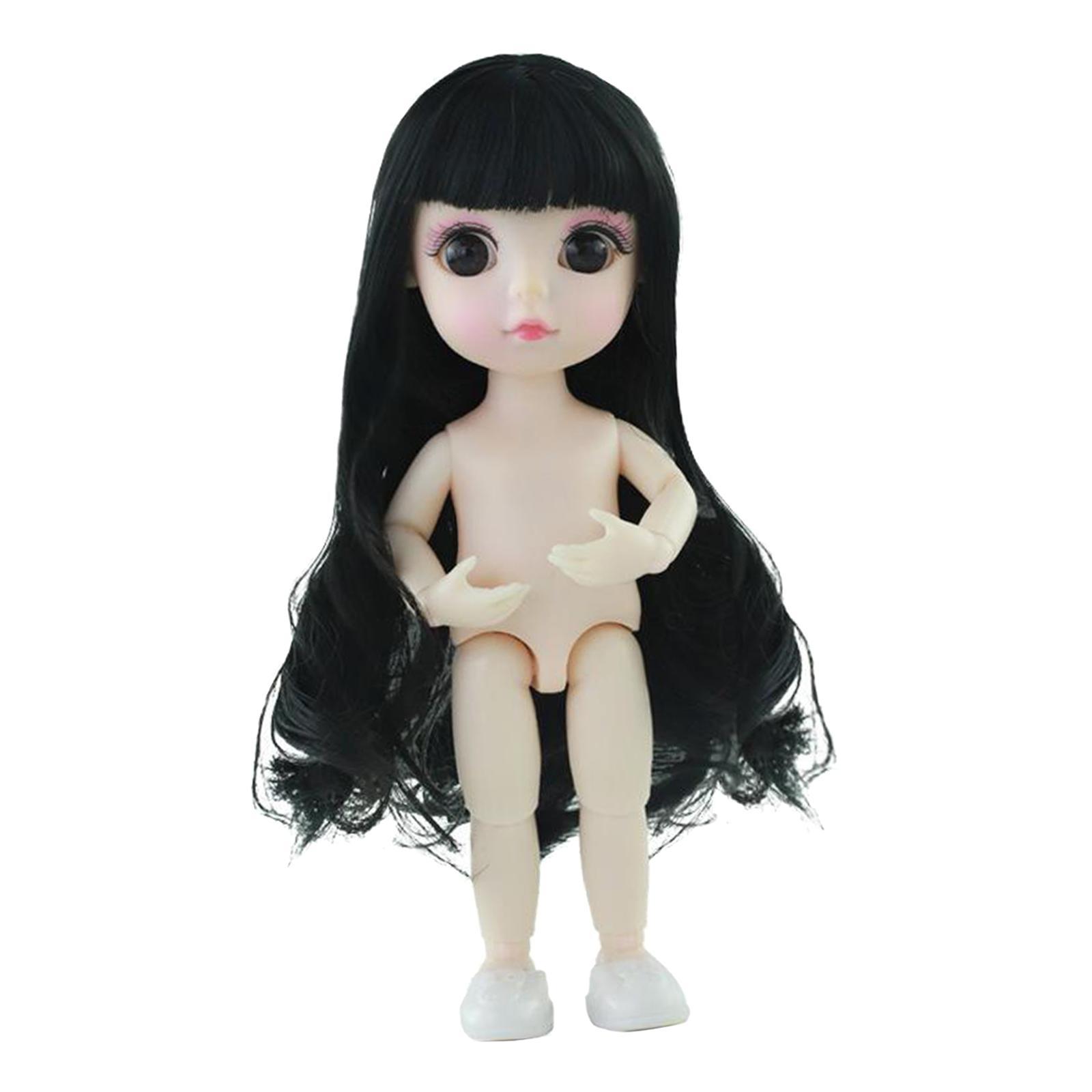 Flexible 16cm 13 Jointed Doll Body with Hair for BJD Dolls Black