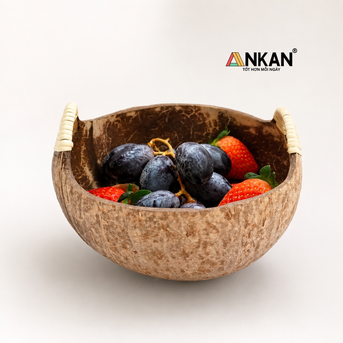 Bát Gáo Dừa Có Quai ANKAN Tô Gỗ Dừa Handmade – Decor Vintage Đựng Trái Cây, Snack, Nến Thơm