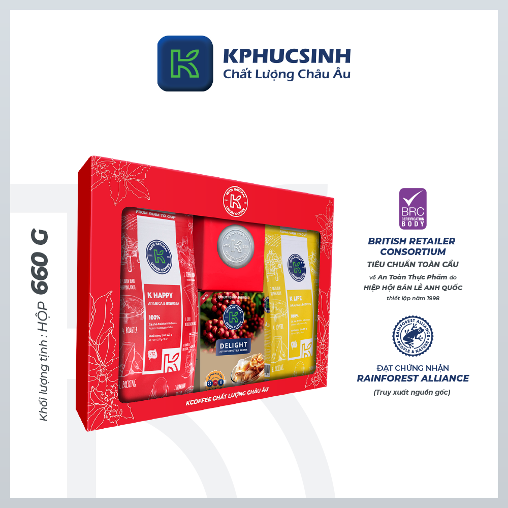 Hộp Quà Cà Phê K Coffee Love Box 4 - cà phê rang xay Robusta Arabica và cà phê hoà tan đậm vị