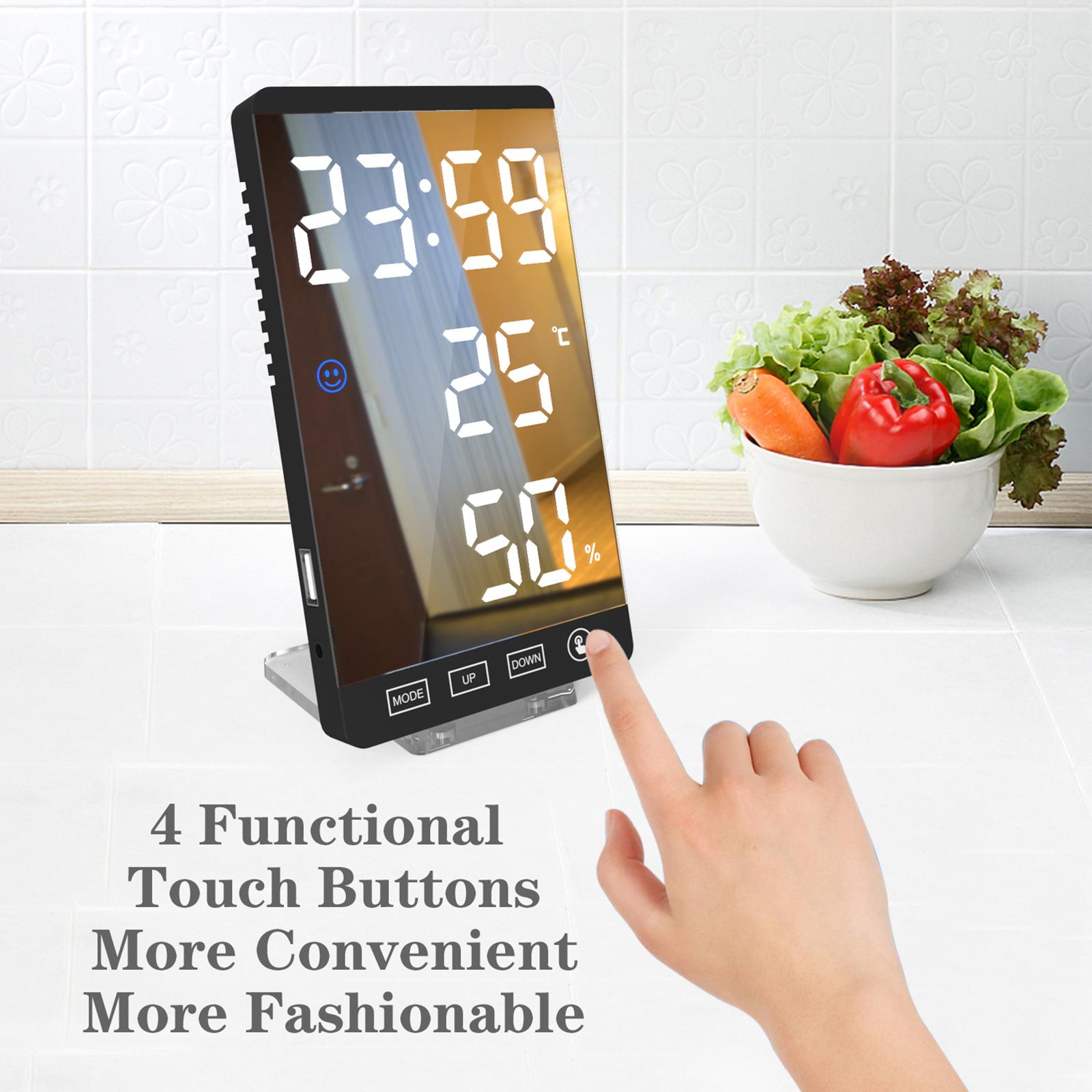 Digital Alarm Clocks,6 Inch Large Display LED Mirror Electronic Clock, with Charging Ports,Snooze,12/24H,Adjustable Brightness,for Bedroom Home Office