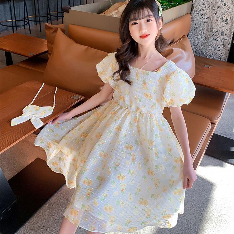 DIYIWEI Cô gái mảnh hoa đầm mùa hè váy 2022 tây cô gái bong bóng tay áo nàng tiên váy váy công chúa trẻ em
