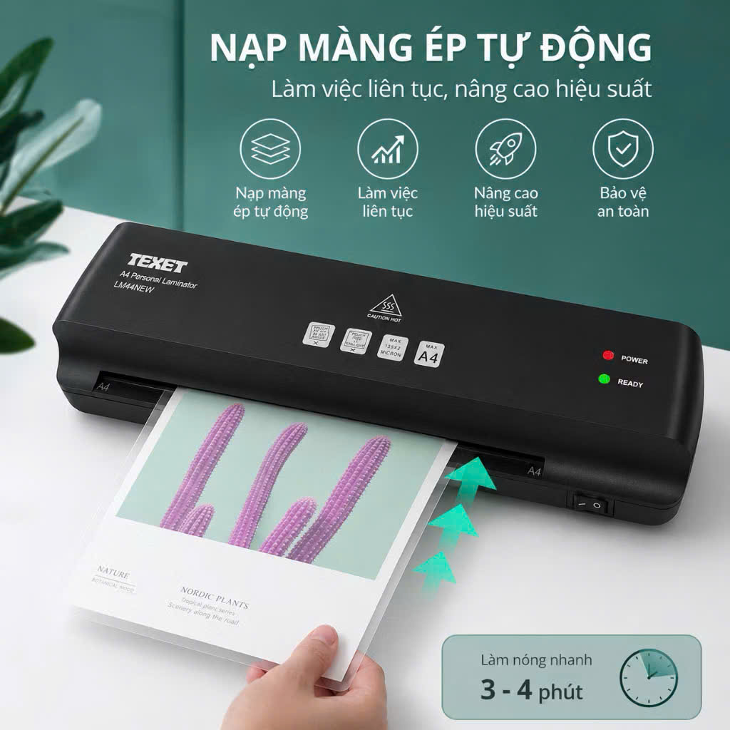 Máy ép nhựa khổ A4 Texet LMA4NEW model 2026 (Bảo hành 12 tháng)