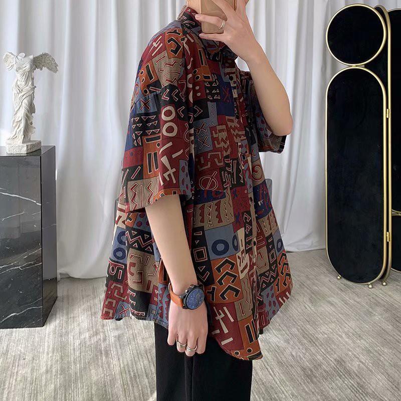 Áo sơ mi ngắn tay dáng rộng in họa tiết cá tính thời trang mùa hè cho nam