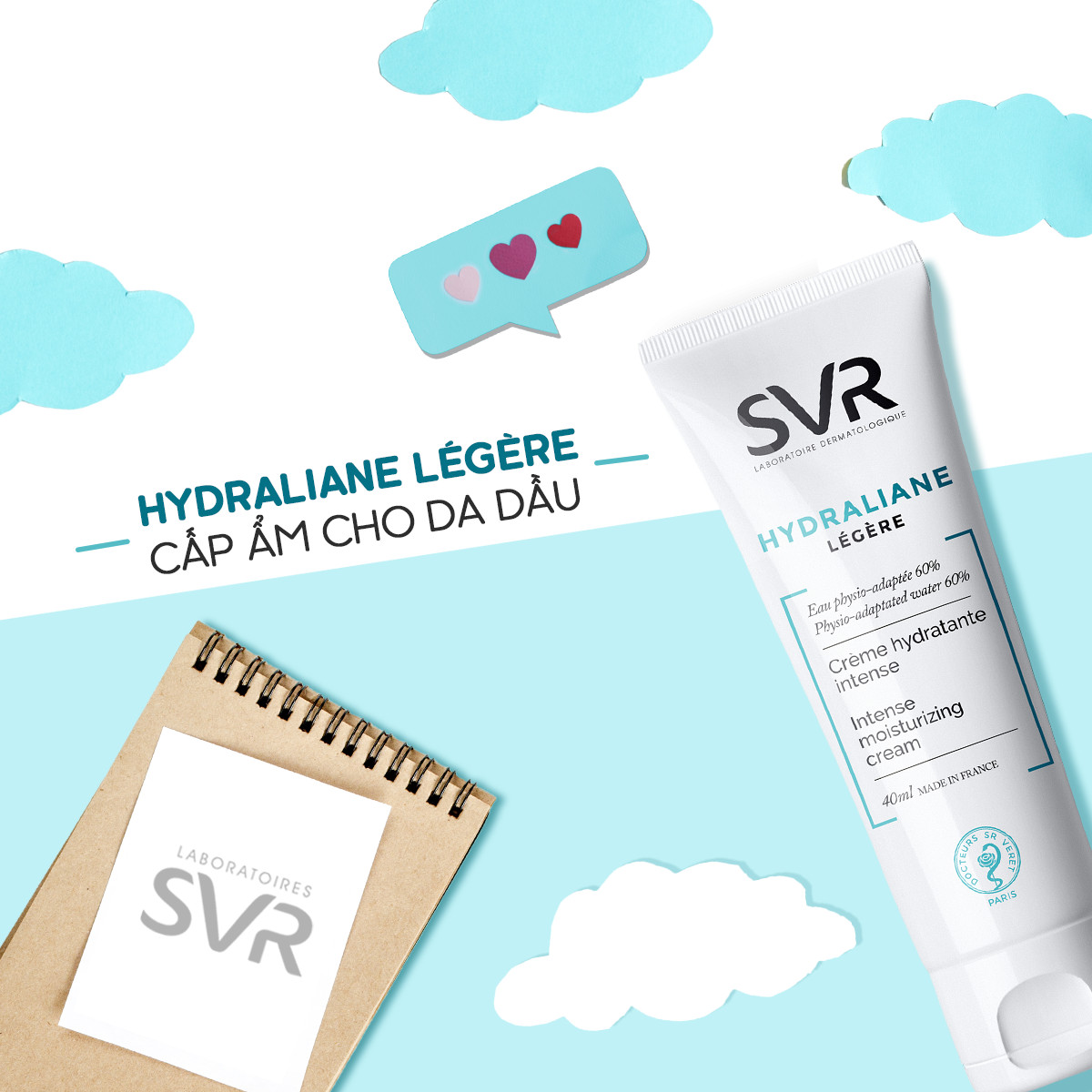 Kem dưỡng ẩm cho da thường và da hỗn hợp SVR Hydraliane Legere 40ml (Nhập khẩu)