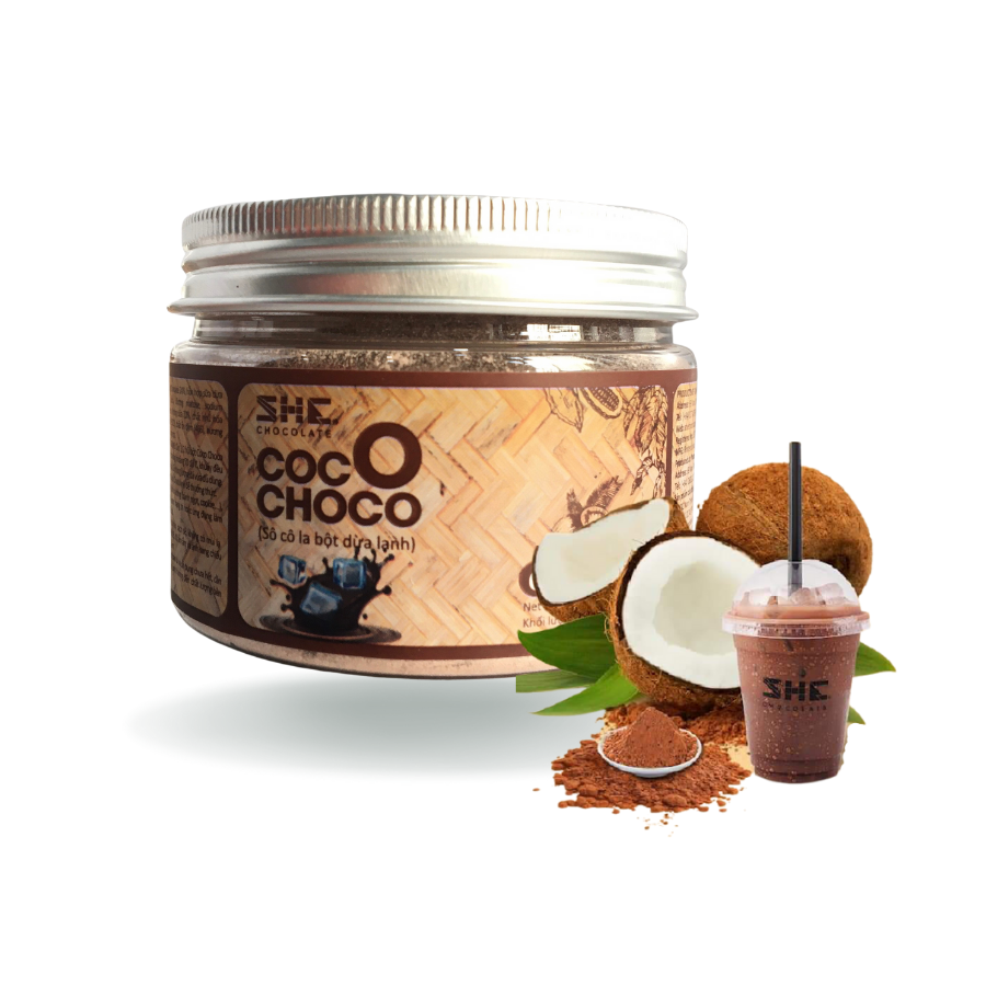 Socola bột Dừa - SHE Chocolate – Hũ pet 60g/ Hũ thủy tinh 170g/ Túi 500g. Hương vị đa dạng, bổ sung năng lượng. Bổ sung năng lượng, đa dạng vị giác, pha uống tiện lợi. Quà tặng sức khỏe, quà tặng người thân, dịp lễ