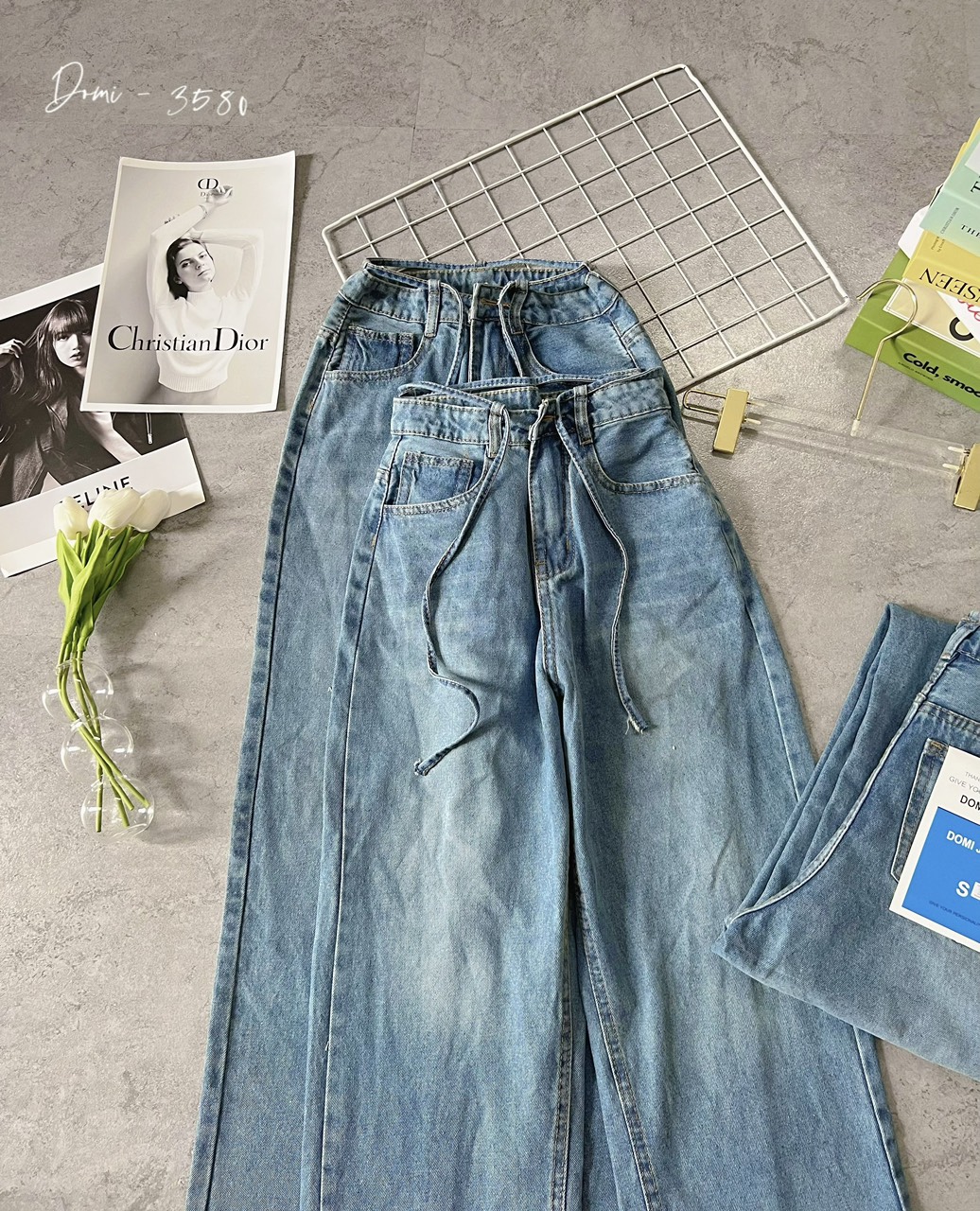 Quần baggy jean nữ ống rộng lưng cao cột dây , quần jean ống rộng kiểu dáng trẻ trung, form đẹp ulzzang nữ