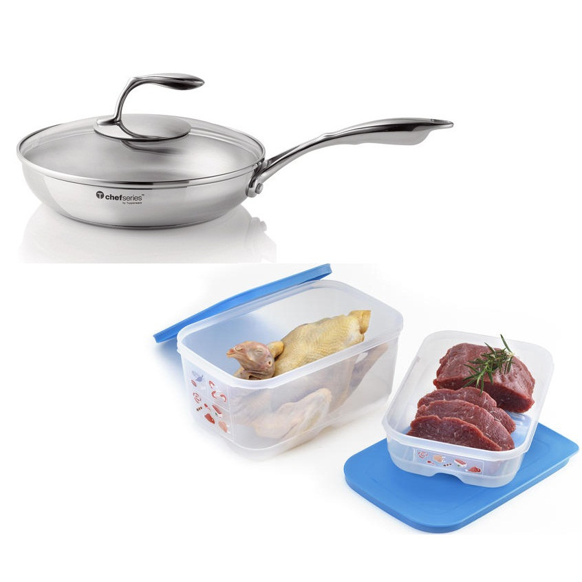 CHẢO FRYPAN NẮP KÍNH 24CM, BỘ 2 HỘP BQTP COOLMATE TUPPERWARE