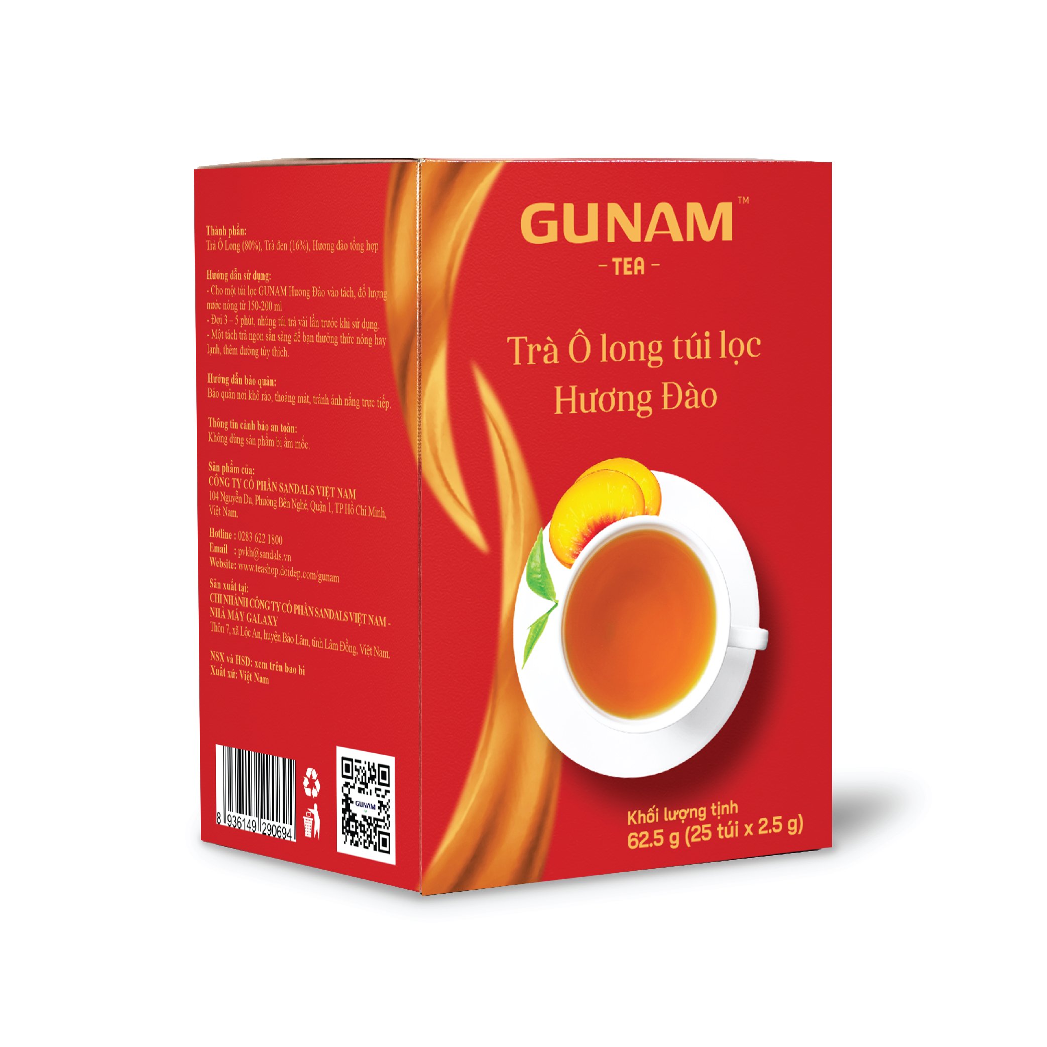 Hộp trà Ô long túi lọc hương đào GUNAM (25 gói x 2,5g)