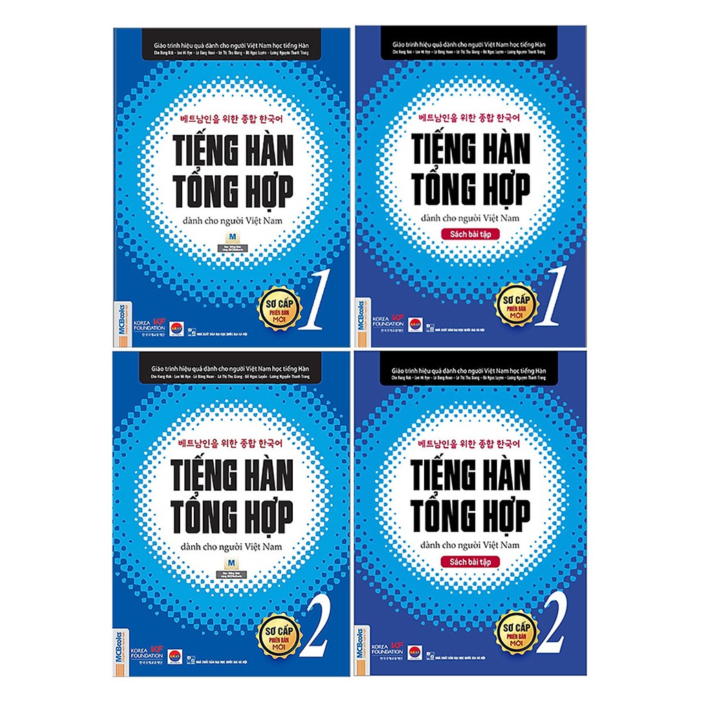 Combo 4 Cuốn Tiếng Hàn Tổng Hợp Sơ Cấp 1 và 2 Bản Đen Trắng - Học Kèm App Và Khóa Học Online