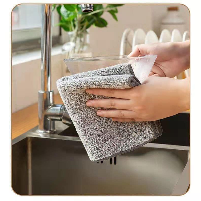 Khăn Lau Bếp Khăn Lau Đa Năng 2 Mặt Sợi Than Tre Mềm Mịn Siêu Thấm 25x25cm - Khăn Lau Tay - Khăn Lau Siêu Thấm