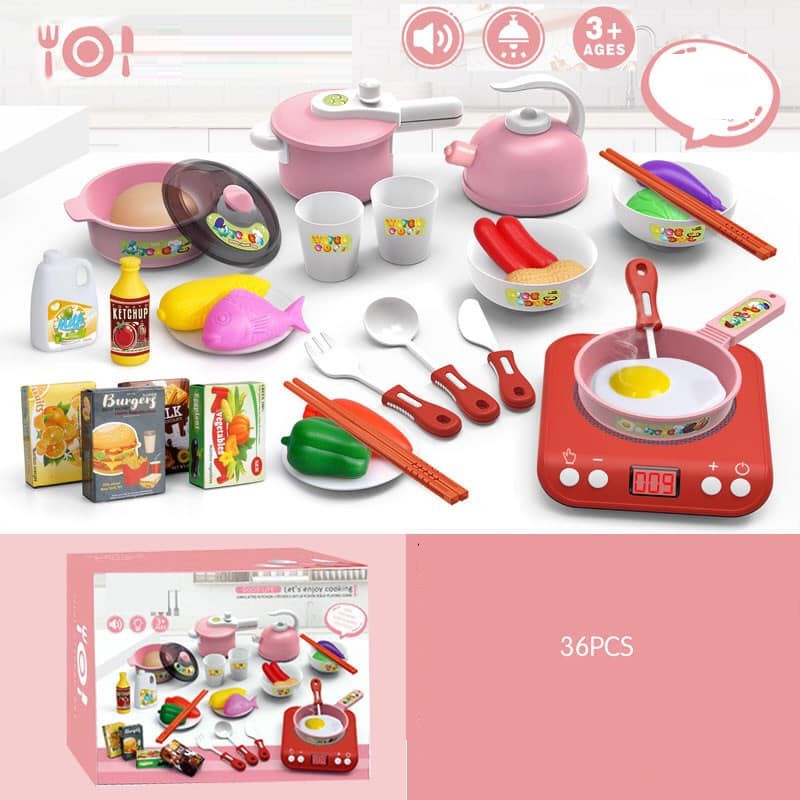 Đồ Chơi Nấu Ăn Nhà Bếp 36 Chi Tiết Cho Bé Có Đèn và Âm Thanh Sử Dụng Pin, Bộ Đồ Chơi Thiết Kế Đẹp & An Toàn - orgavil