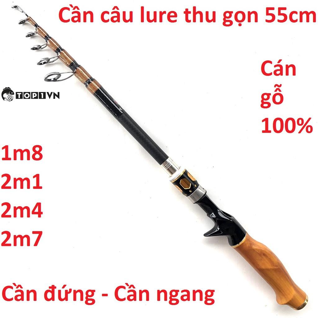 Cần câu lure rút gọn 55cm cán gỗ thật 100% chất lượng 102