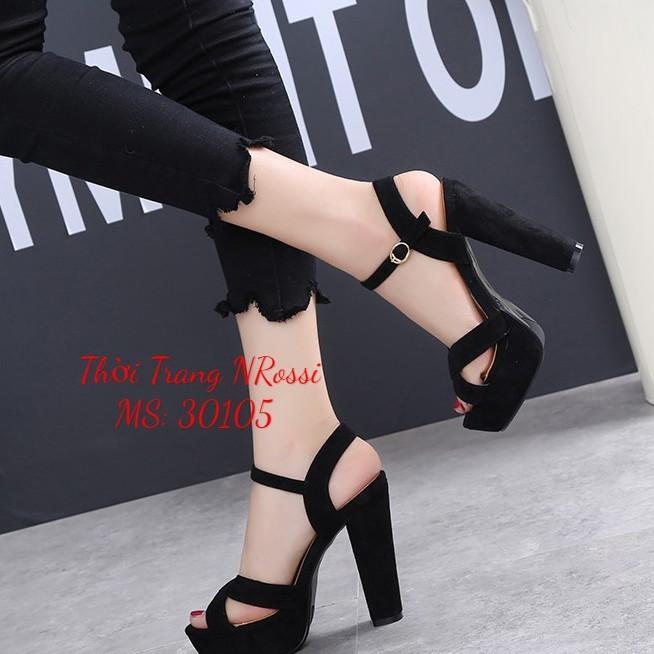 Giày sandal quai chéo đúp mũi cao 10 phân gót vuông size lớn 40 41 42 43 44