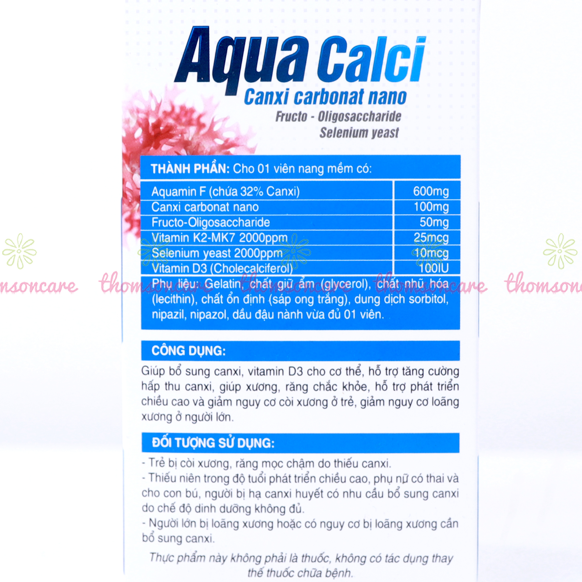Calci D3 Aqua Canxi Sanofia giúp xương răng chắc khỏe cho bé, giảm nguy cơ loãng xương ở người lớn từ Vitamin d3k2 - Lọ 30 viên