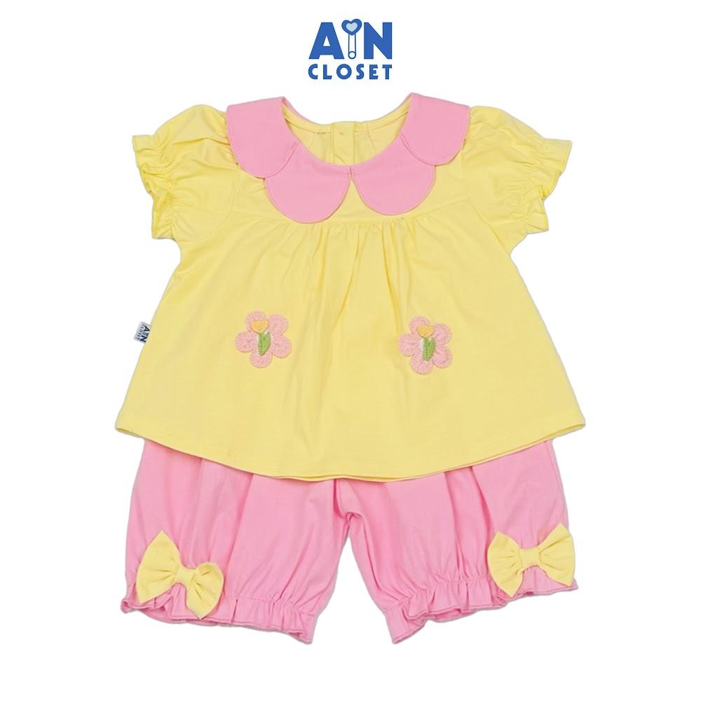 Bộ quần áo Ngắn bé gái họa tiết Cánh Hoa Vàng Hồng Thun cotton - AICDBGNN85G1 - AIN Closet