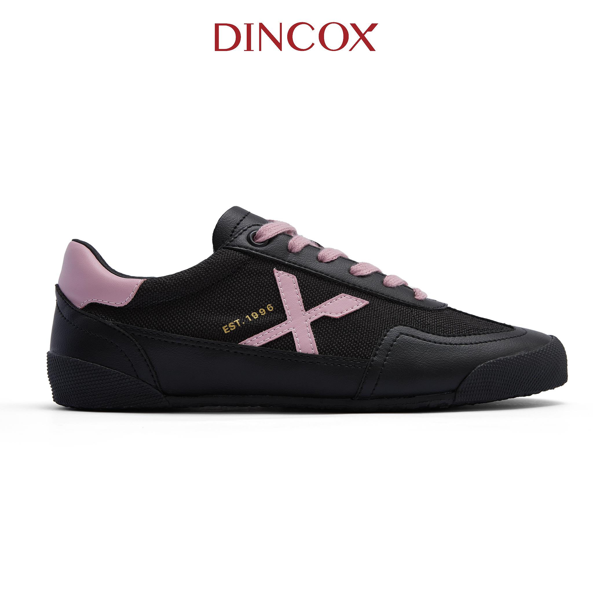 Giày Sneaker Nữ Dincox DC47 BLACK/ PINK Micro Suede Kết Hợp Canvas Shoes Đế Bằng, Bền Và Nhẹ Hơn
