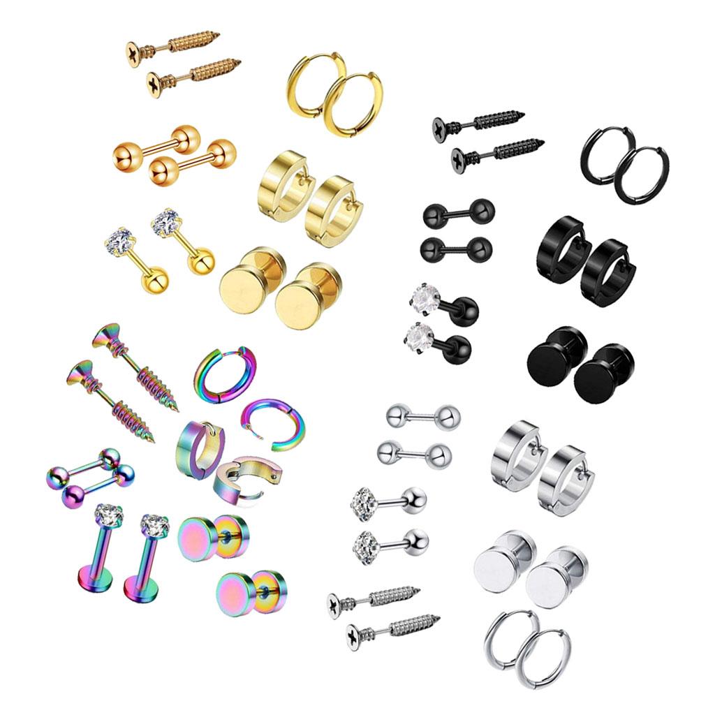 6 Pairs Ear Studs Curve Barbell Stainless Helix Piercing Ear Jewelry Gold