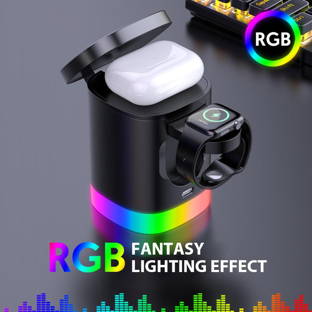 Bộ sạc không dây từ tính 3 trong 1 cho iPhone 14 13 12 Pro Max có thể gập lại trạm sạc nhanh có đèn RGB cho Apple Watch 8 7