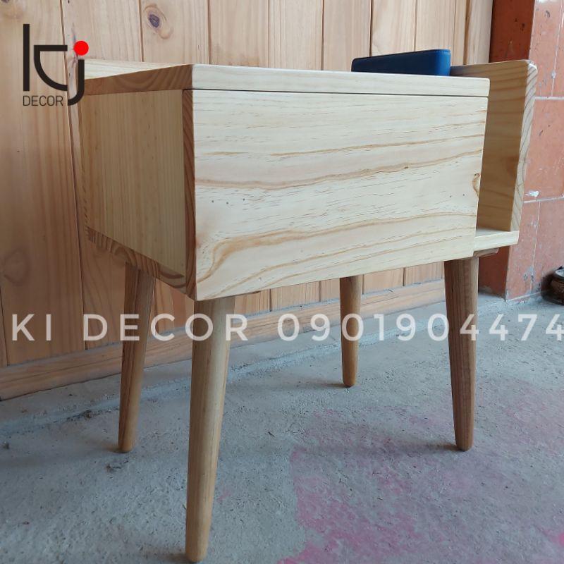 TỦ ĐẦU GIƯỜNG KẾT HỢP KỆ SÁCH GỖ THÔNG SIZE 50×35×55CM - TỦ GỖ DECOR PHÒNG NGỦ