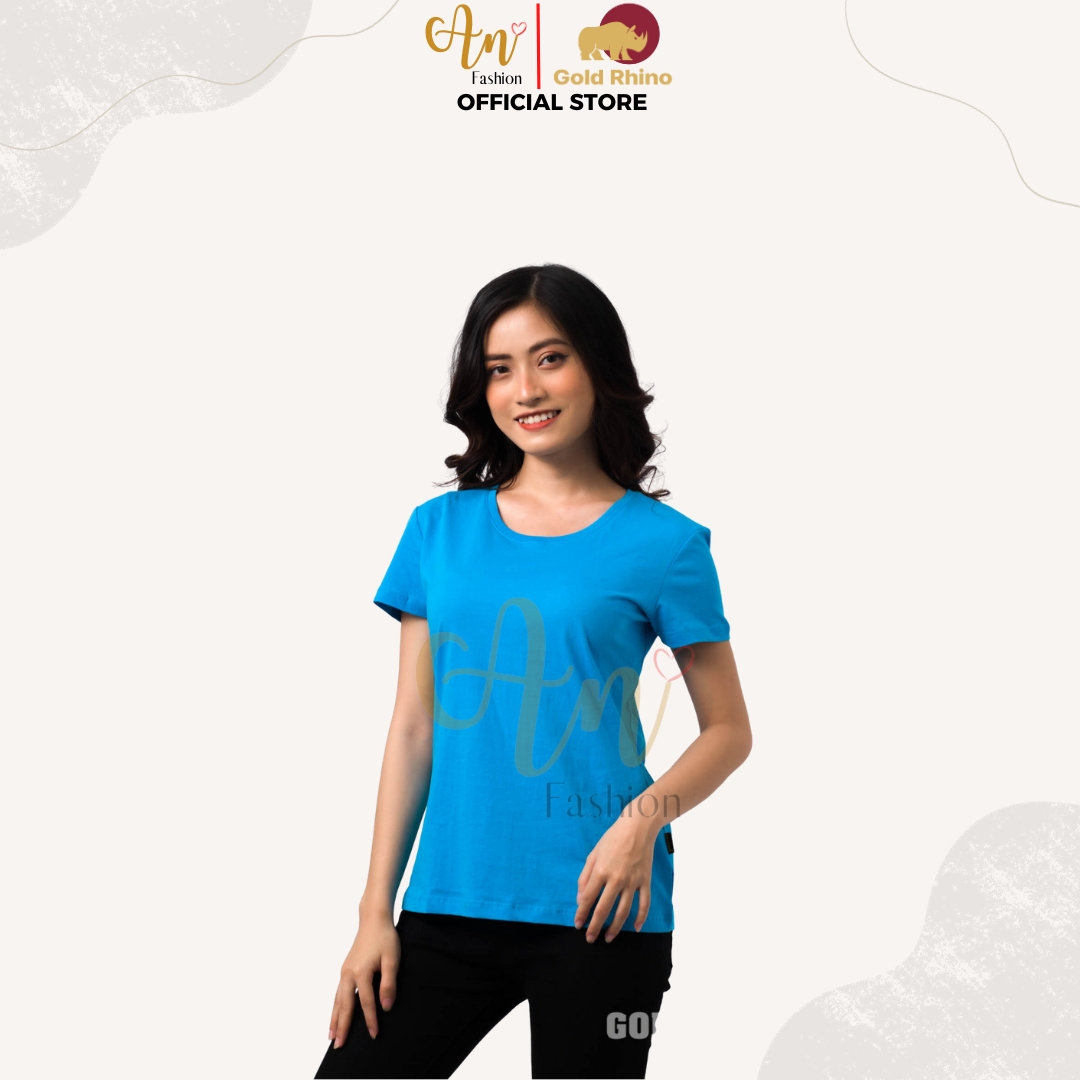 Áo Thun Nữ T-shirt Cổ Tròn Màu DA TRỜI Chất Liệu 100% Cotton Thoáng, Mát, Mềm, Nhẹ - Gold Rhino