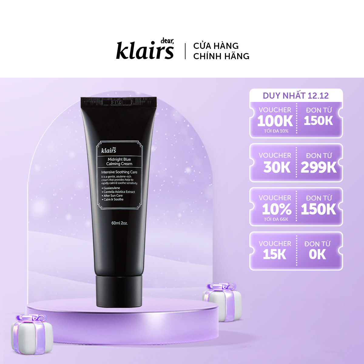 Kem dưỡng da Dear, Klairs Midnight Blue Calming Cream 60ml