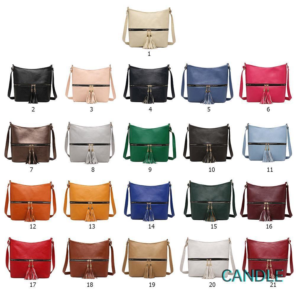 Túi Da Đeo Chéo Màu Trơn Phối Tua Rua