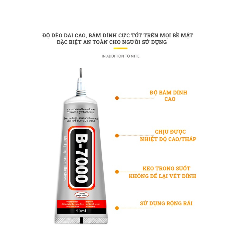 Keo Acrylic B7000 / T7000 Dán Kính Điện Thoại, Dán Giày, Dán Nhựa, Kim Loại, Gỗ, Đá, Thủy Tinh, Da 50ML