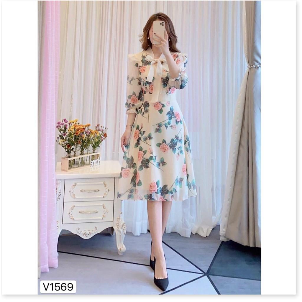 ĐẦM HOA NƠ PHỐI VOAN,THIẾT KẾ HỌA TIẾT HOA VÔ CÙNG SANG TRỌNG,ĐẶC BIỆT LÀ CHẤT LIỆU VÃI THOÁNG MÁT 1HIT1 FASHION
