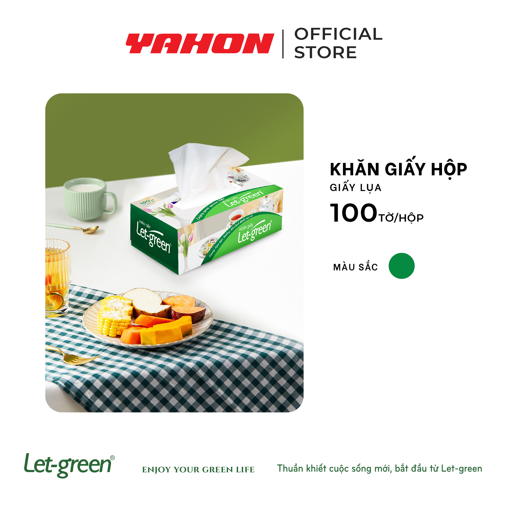 Combo 2 Khăn Giấy Lụa LET-GREEN 100 Tờ/Hộp Màu Ngẫu Nhiên