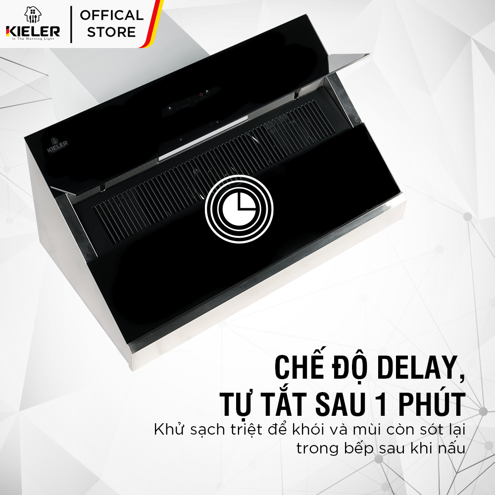 Máy hút mùi KIELER KL-SUPER960 công suất hút cao, không gây tiếng ồn, kiểu vát kính sang trọng, điều khiển bằng cử chỉ - Hàng Chính Hãng