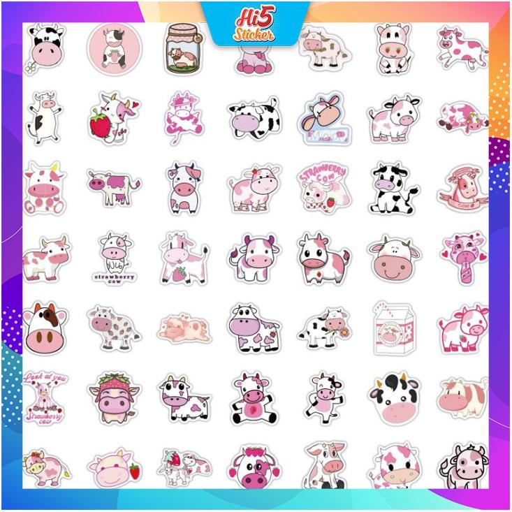 Sticker Hình Dán Trang Trí Hình Vẽ Bò Hồng Dễ Thương ms#241