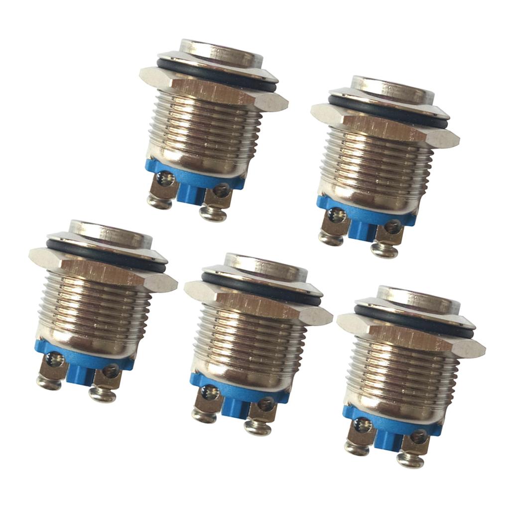 5 Pieces 16mm High Round Metal Push Button Switch Momentary Reset Silver