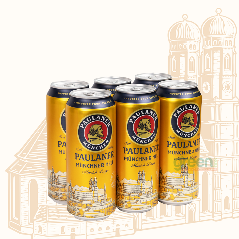 Lốc 6  lon bia Paulaner Munich Hell 500ml