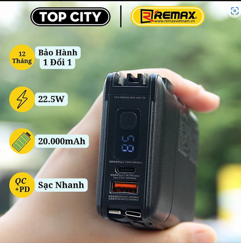 Củ sạc kiêm sạc dự phòng đa năng 20000mah sạc nhanh 22.5W QC3.0 - Sạc Cùng Lúc 4 Thiết Bị - Remax RPP-267 Hàng chính hãng