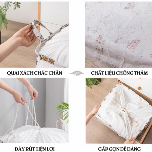 Túi vải đựng chăn màn quần áo họa tiết cỡ lớn 100L