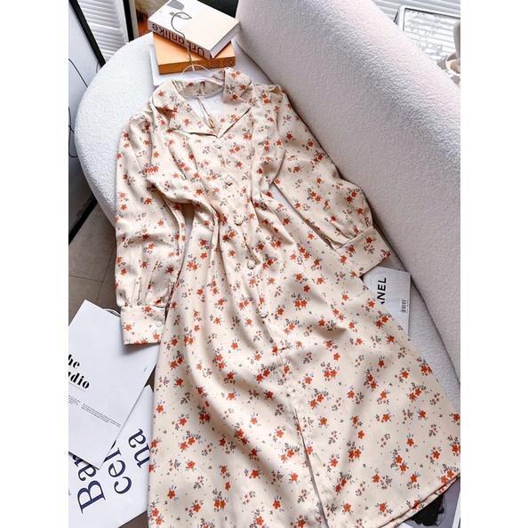 ĐẦM MIDI HOA NHÍ CỔ SƠ MI BO EO THANH LỊCH