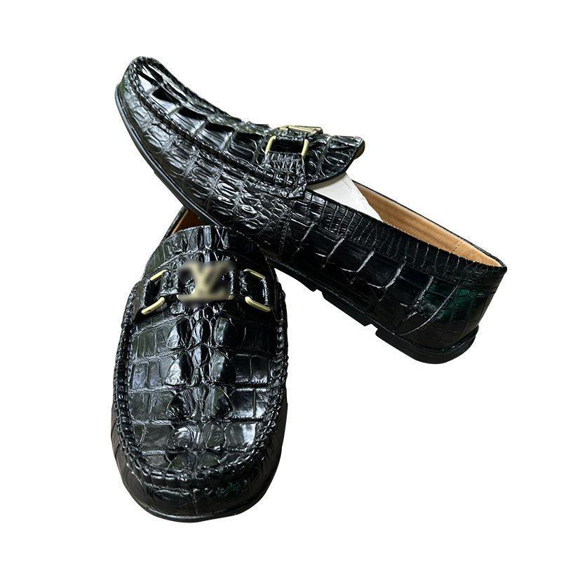 Giày Lười Nam Da Cá Sấu Gai Đuôi Màu Đen GL-CS-GĐ303M1