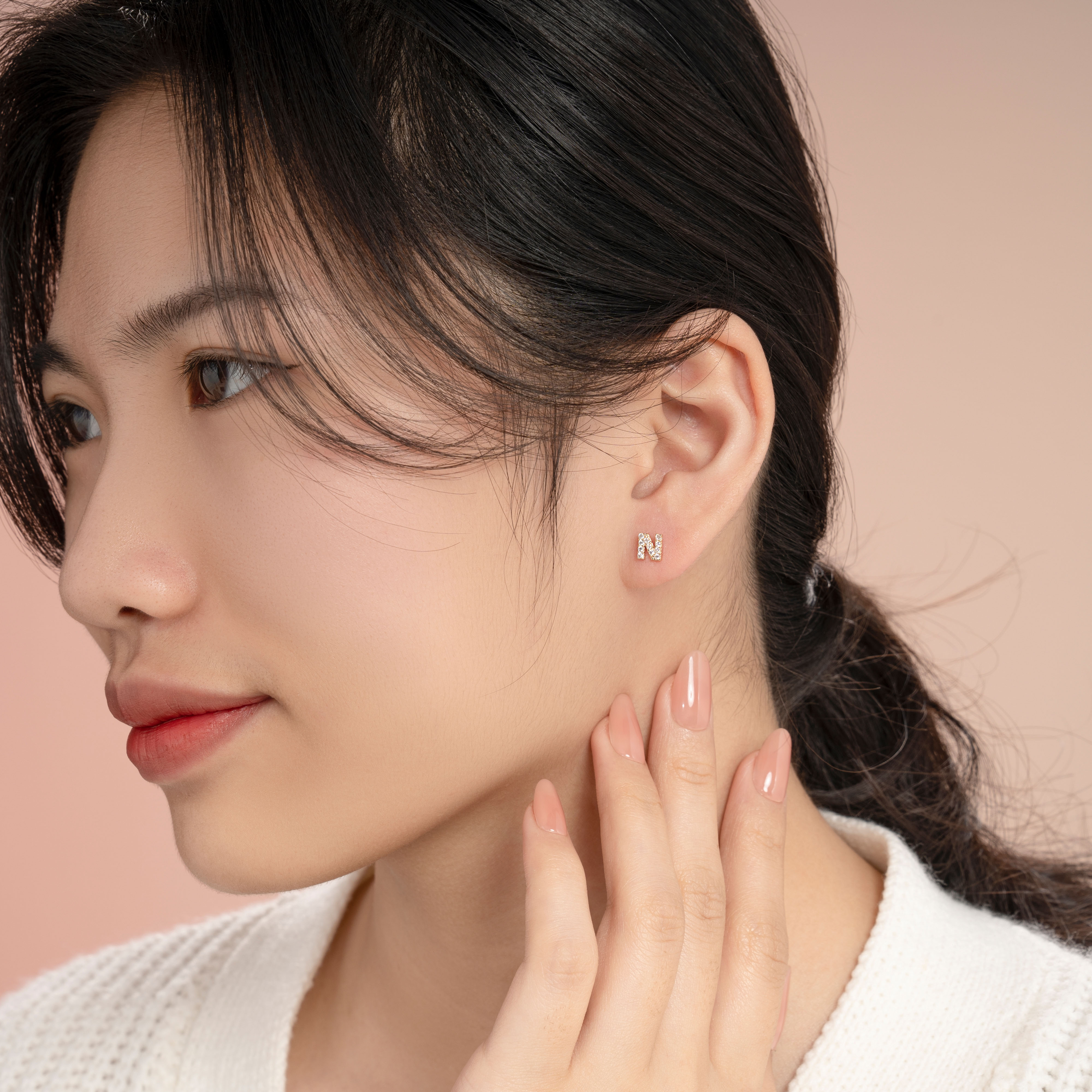 Bông Tai Nữ Chữ N Vàng Tây 14K BTAM111 Huy Thanh Jewelry