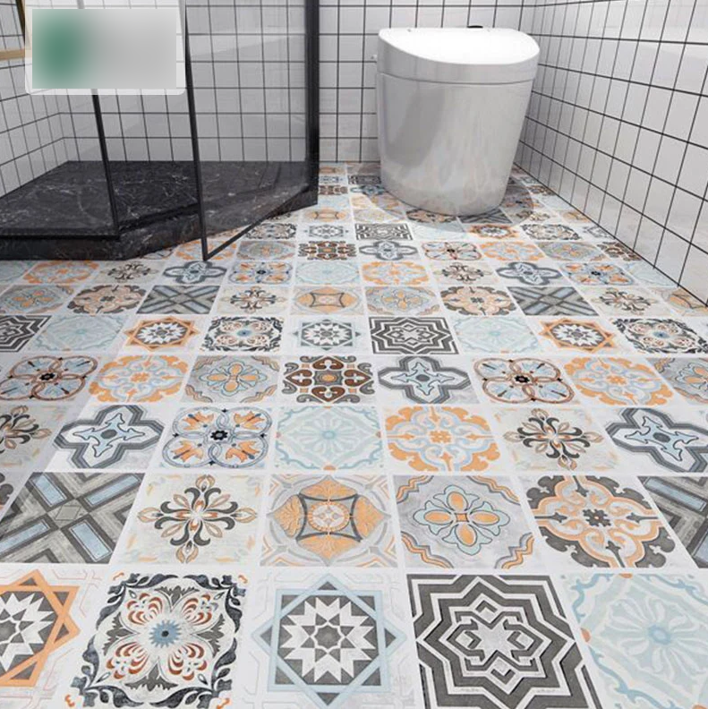 COMBO CUỘN 3 mét decal dán nền dán sàn GẠCH HOA NÂU HS2010 KHỔ 60CM KEO SẴN