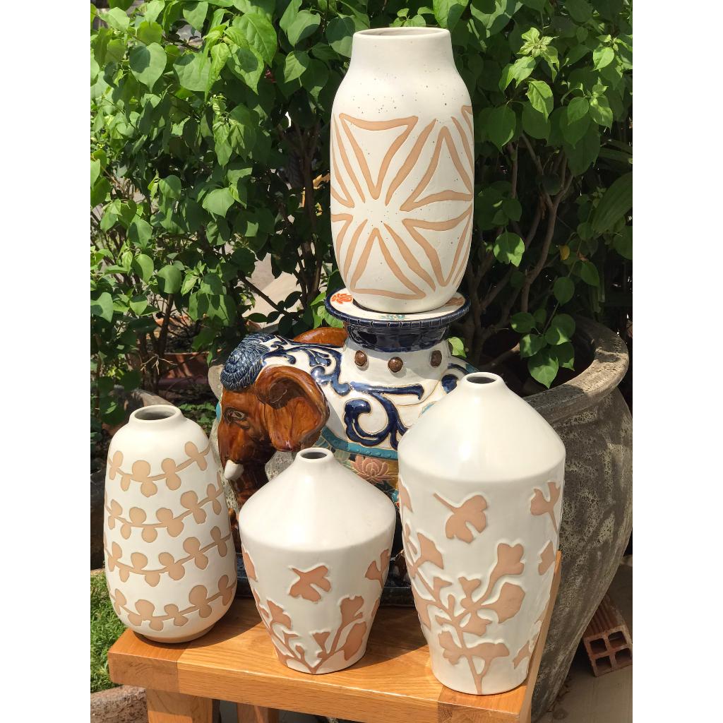 BỘ BÌNH GỐM SỨ XUẤT KHẨU TRANG TRÍ DECOR CẮM HOA XK01